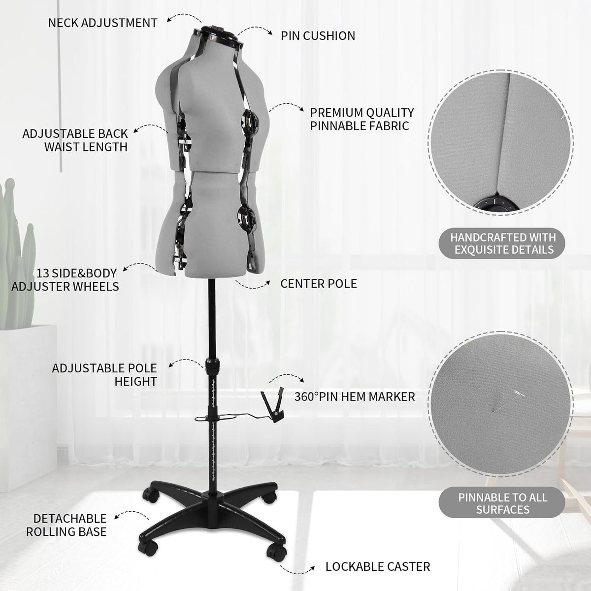 Gray Female Adjustable Dress Form Mannequin Size 6-14
