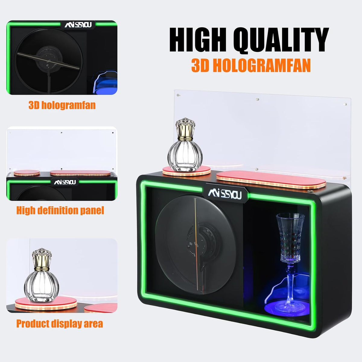 Missyou 3D Hologram Fan Display Cabinet with WiFi, Shelf and Speaker