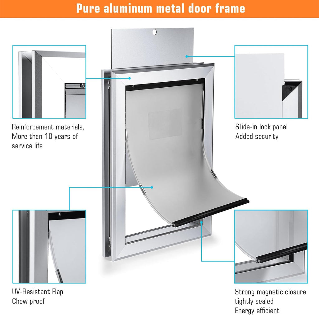 Ownpets Aluminum Dog Door for Large Dogs, Lockable & Weatherproof