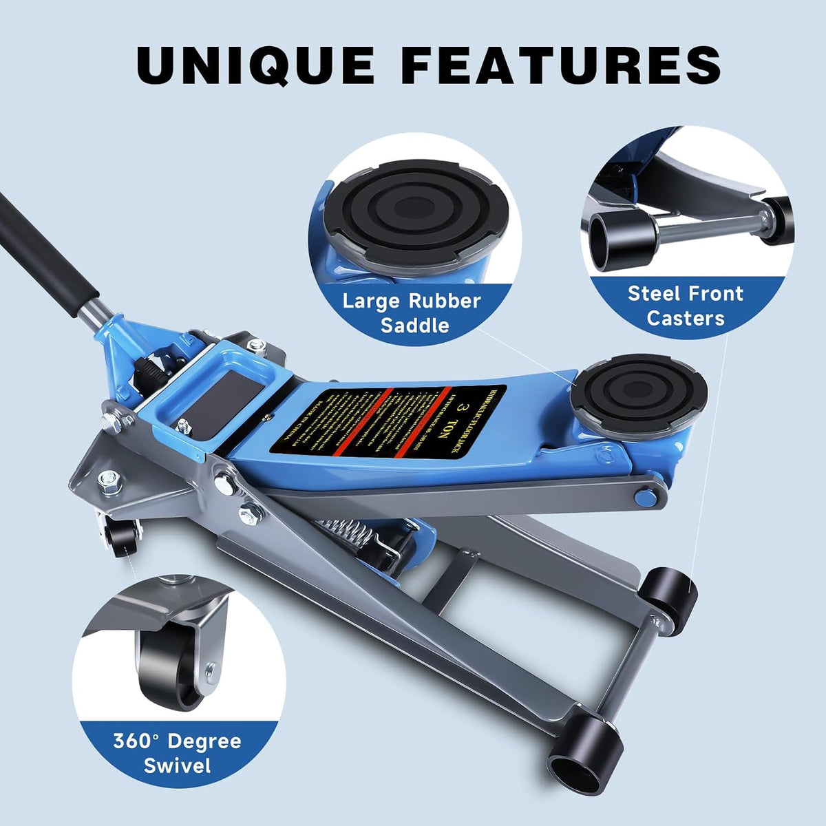 Larbanke 3 Ton Hydraulic 2.87"-19.69" Floor Jack,Dual Piston