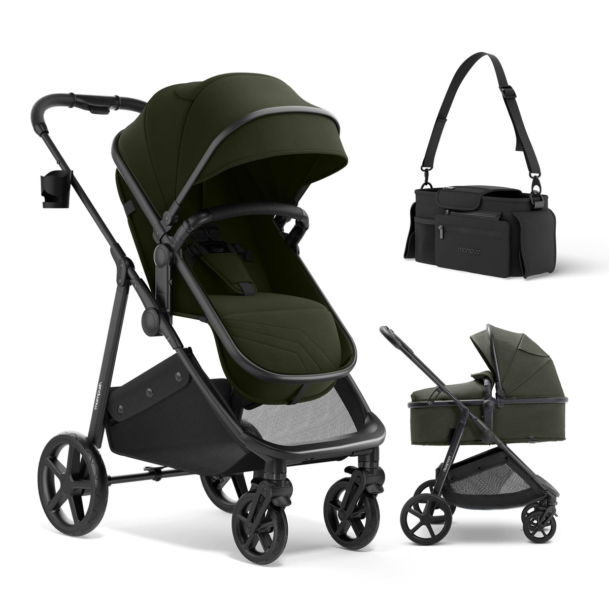 Mompush Wiz 2-in-1 Bassinet Stroller Reversible Seat, One-Hand Fold, Sage