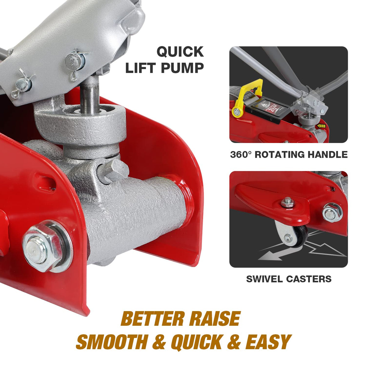 Jack Boss 4 Ton Floor Jack Hydraulic Low Profile Floor Jack with Dual Piston Quick Lift Pump, 4 Ton (8,800 lbs) Capacity, Red
