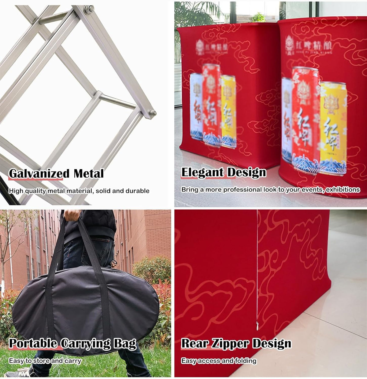 Portable Fair Booth Podium Pop up Counter, Custom Banners Foldable Display Table for Trade Show Events, School Shop Retail Reception Desk, No Lights(Elliptical,5pcs)