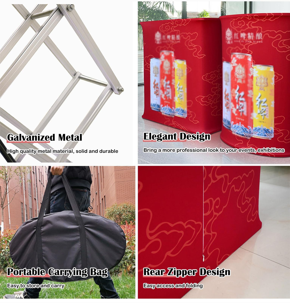 Portable Fair Booth Podium Pop up Counter, Custom Banners Foldable Display Table for Trade Show Events, School Shop Retail Reception Desk, No Lights(Elliptical,5pcs)