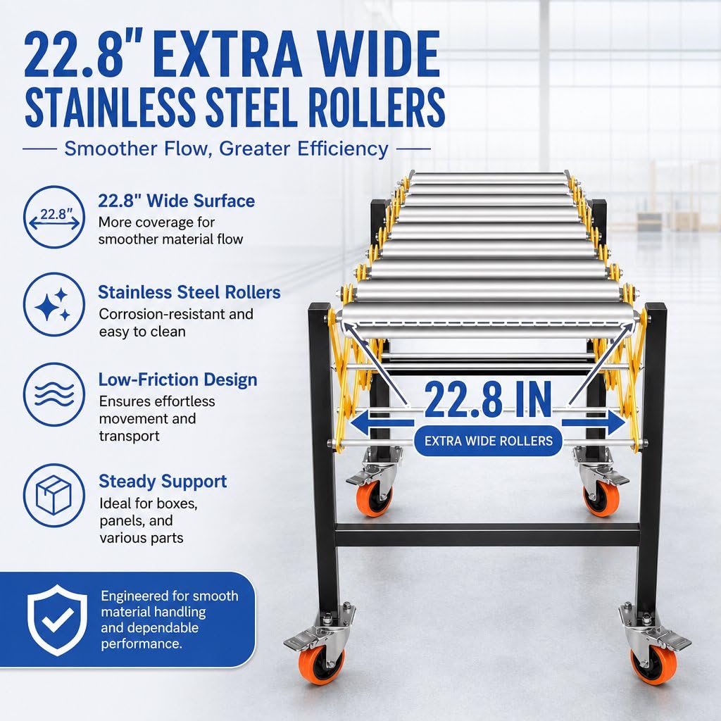660 LBS Roller Conveyor Table, Expandable Adjustable Conveyor Rollers Stand