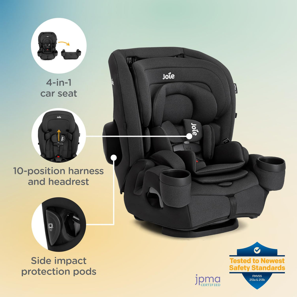 Joie Saffron SI 4-in-1 Car Seat â Car Seat for Infants to Toddlers to Big Kids - 4 Modes, 10-Position No-Rethread Headrest & Harness (Mocha)