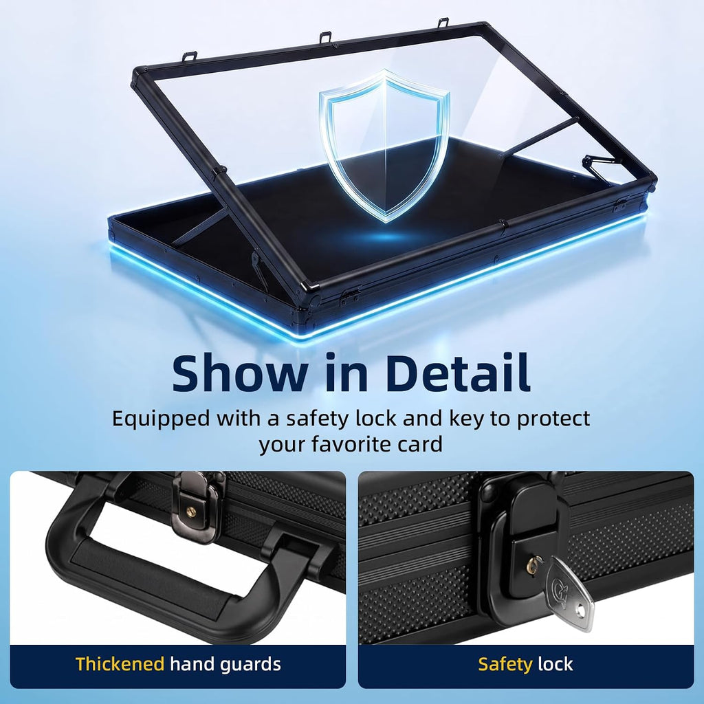 Trade Card Show Display Case, Large Aluminum Lockable Trading Show Display Case and Handle,Portable Trading with Lock for Collectibles, Sports Graded Cards TCG Craft Jewelry (Black, 32*22 in)