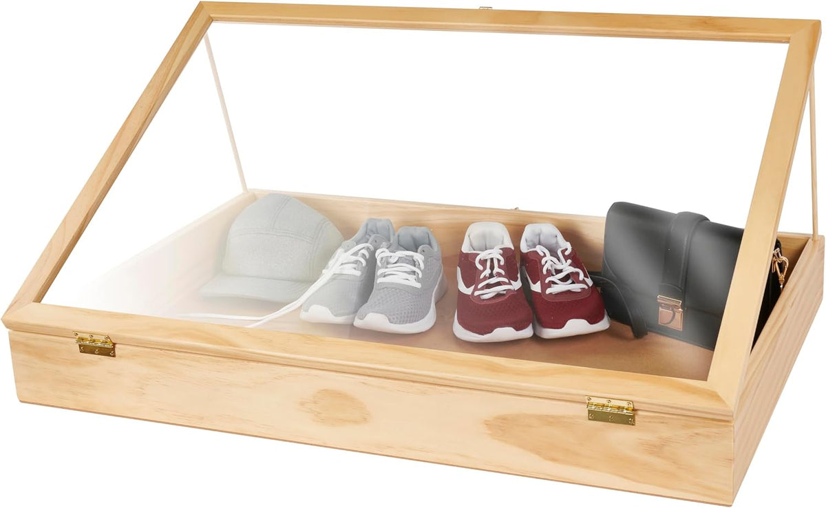SSWBasics 36-Inch Portable Natural Pine Wood Countertop Display Case - Showcase Your Items in Style with a 24" W x 36" L x 4" D Elegant and Versatile Display Box