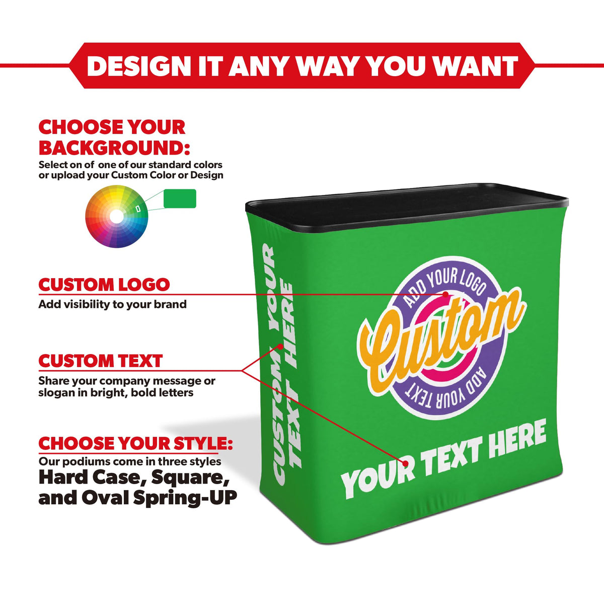 LookOurWay Customizable Square Trade Show Podium, Includes, Custom