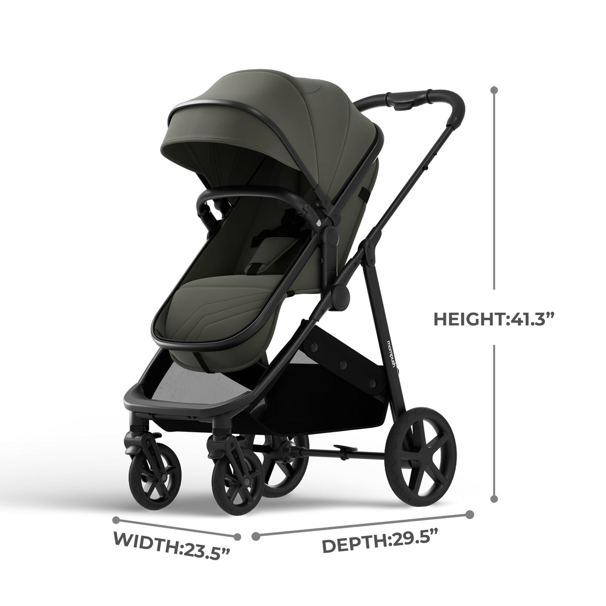 Mompush Wiz 2-in-1 Bassinet Stroller Reversible Seat, One-Hand Fold, Sage