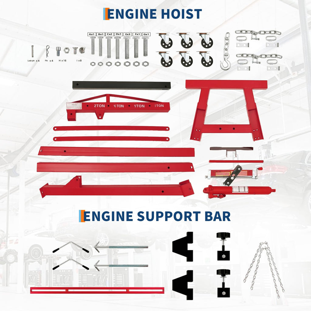 2-Ton Folding Engine Hoist Cherry Picker 4400 Lb Capacity Hydraulic Shop Crane with Telescoping Boom 6 Caster Wheels for Automotive Repair Garage Use Includes Hitch and Storage Stand Orange