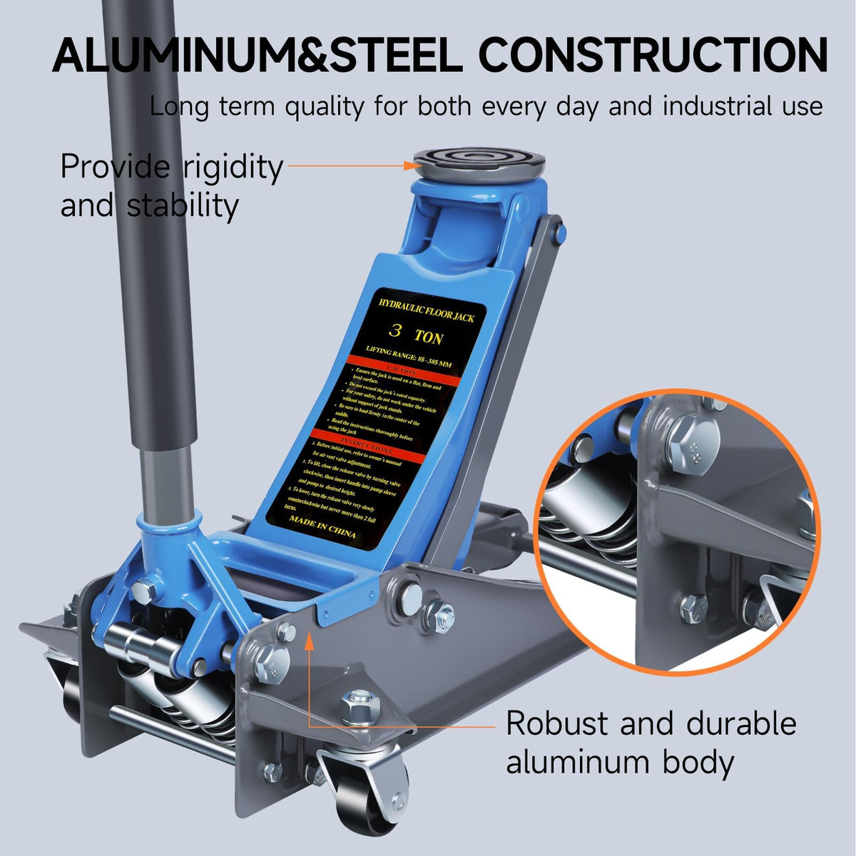 Larbanke 3 Ton Hydraulic 2.87"-19.69" Floor Jack,Dual Piston