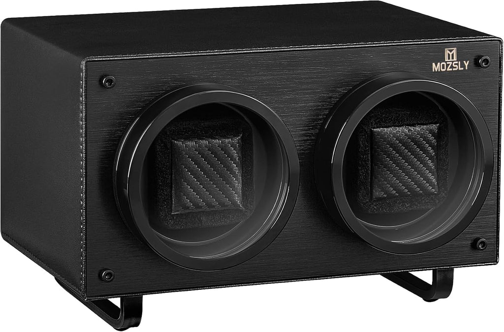 MOZSLY Double Watch Winder for Automatic Watches with Quiet Motor 12 Rotation Mode Setting AC Adapter or Battery Powered PU Leather