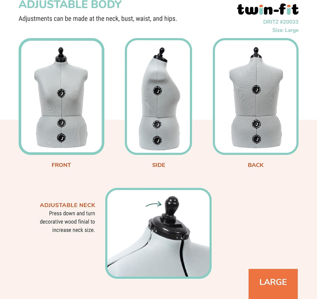 Dritz Twin-Fit Adjustable Dress Form, Large Sizes US 18-22