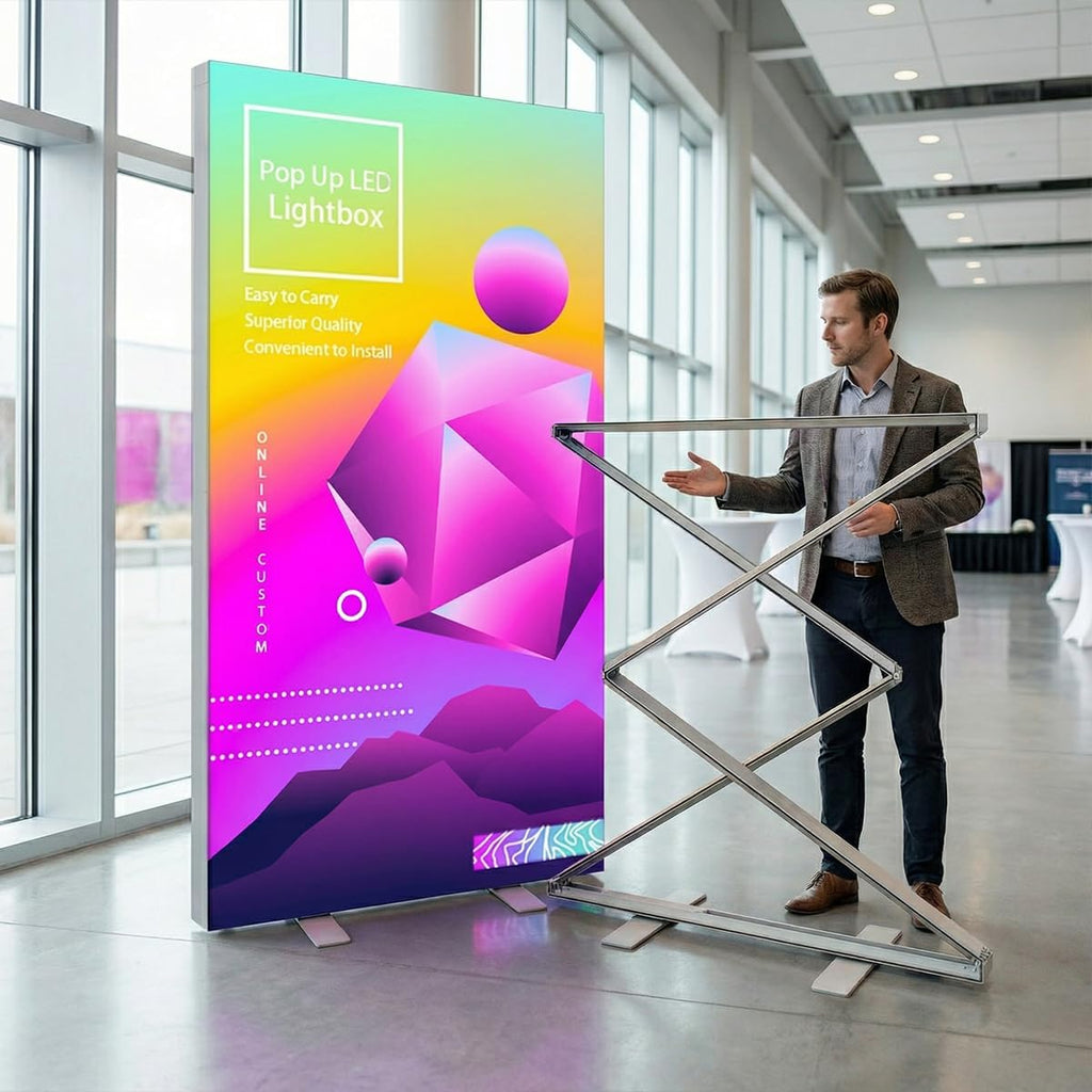 Custom Backlit Banner Stand Folding Pop Up LED Fabric Lightbox