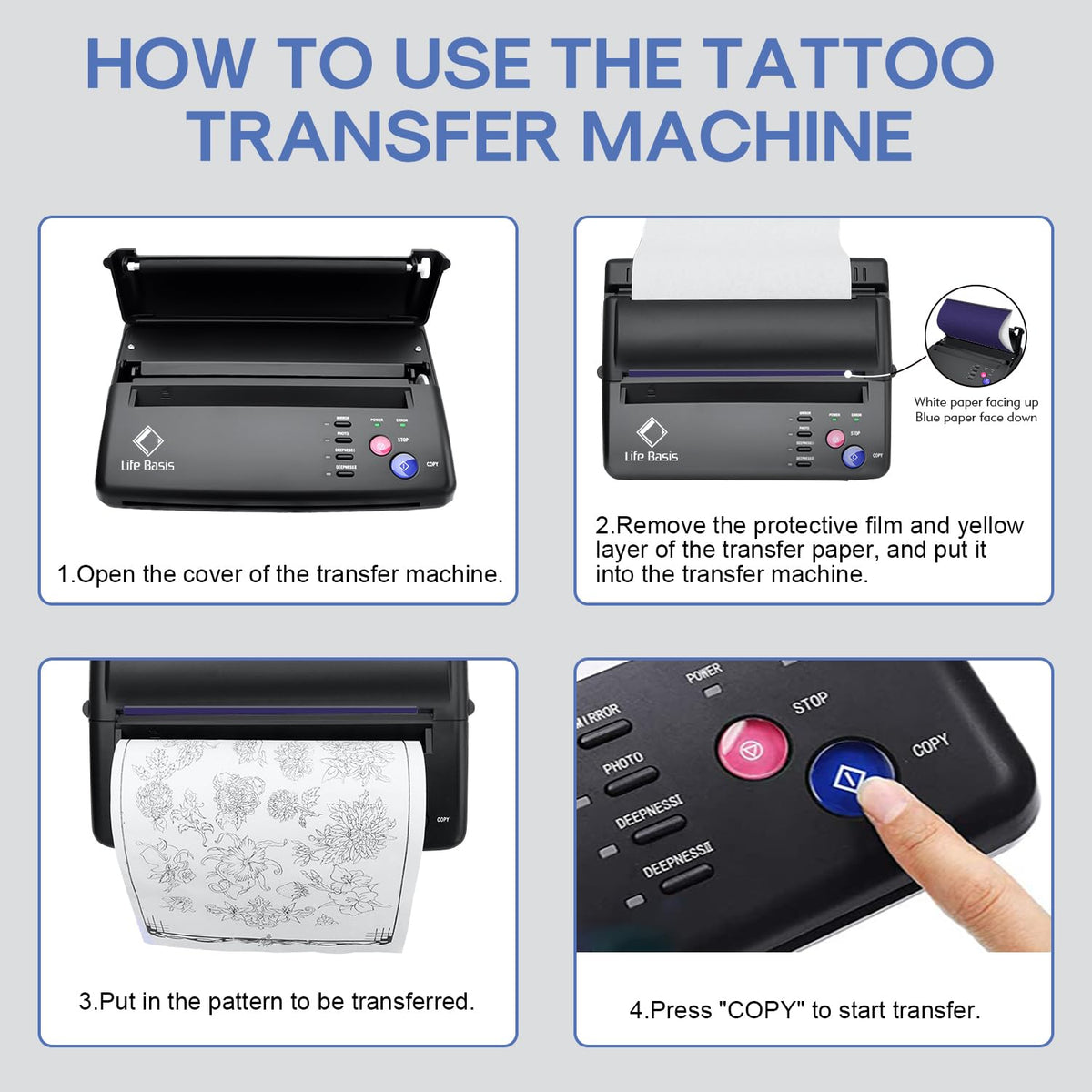 LifeBasis Tattoo Transfer Stencil Printer, Black