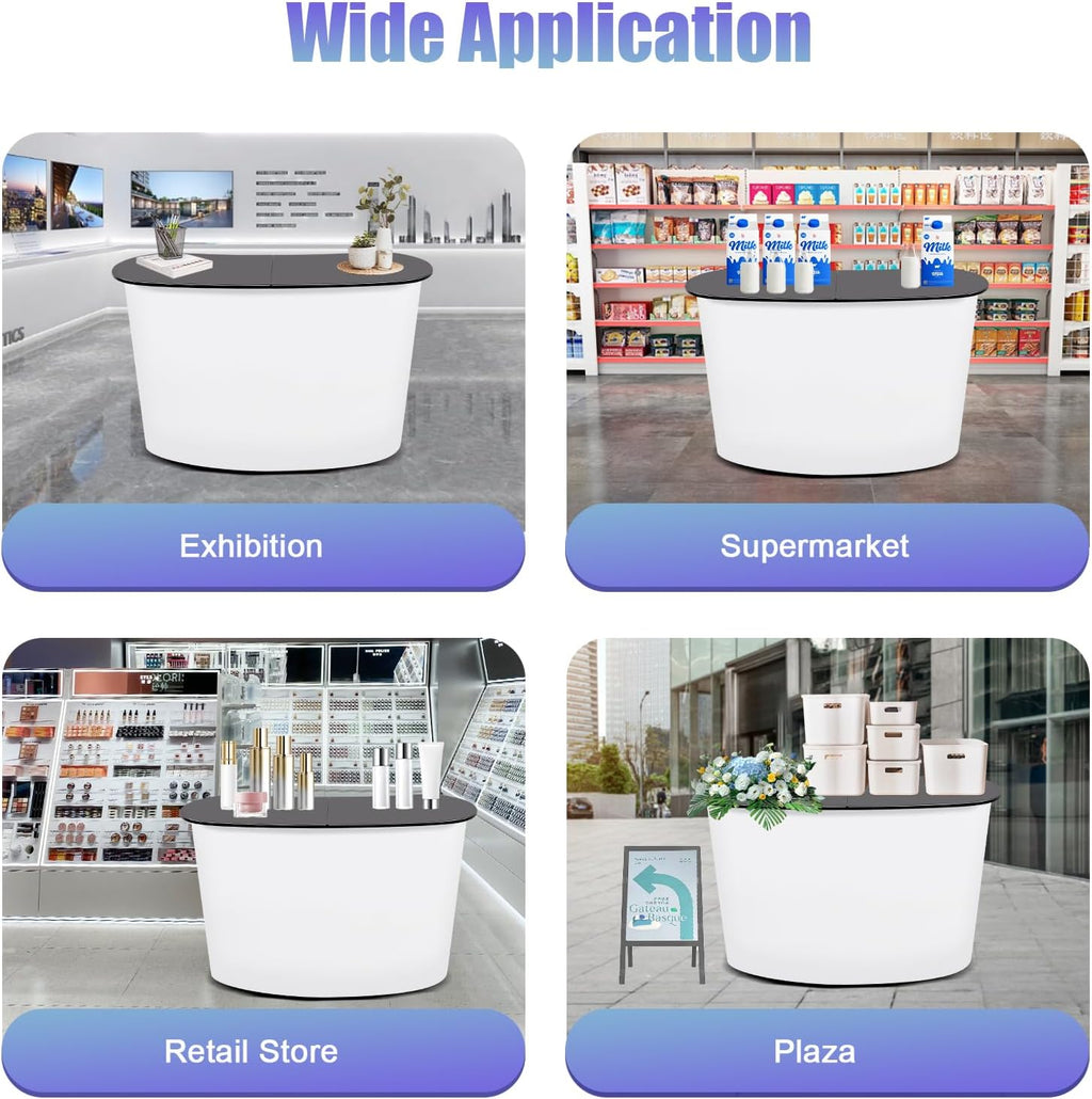 Portable Trade Show Podium Table Display Exhibition Counter with Streamlined Design Foldable Promotion Retail Bar Table for Hotels, Shops, Shopping Malls, Halls