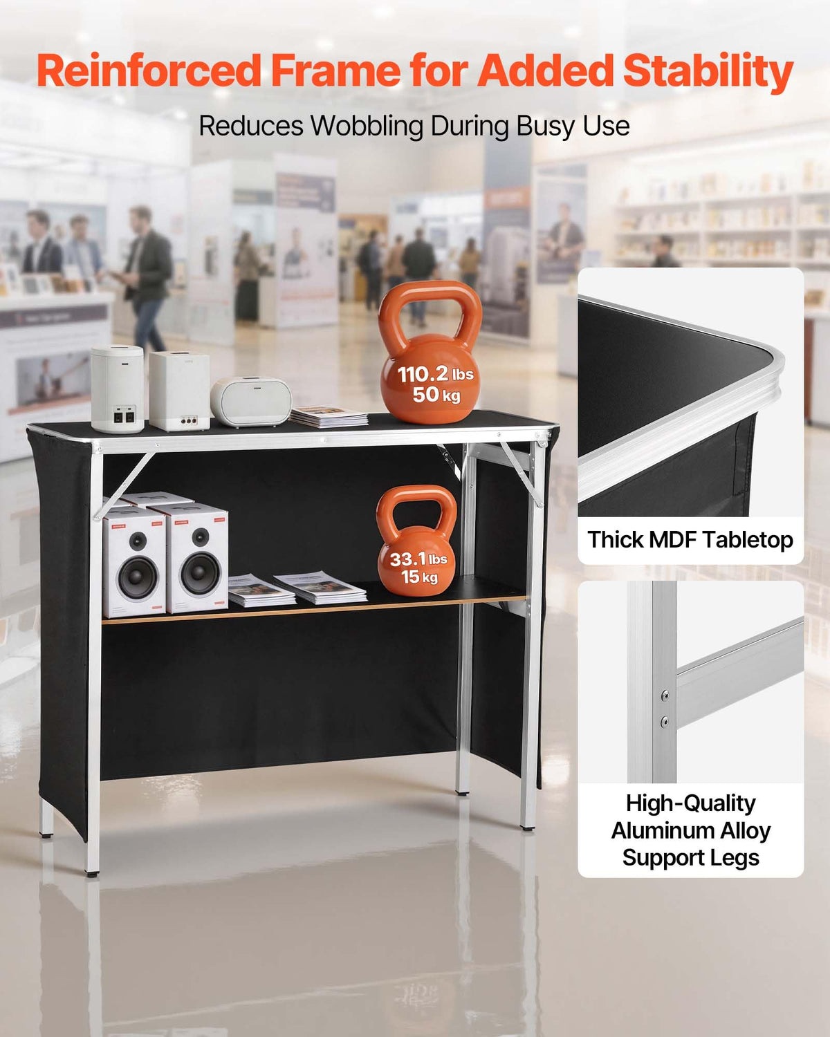 VEVOR Promotion Counter Table, Portable Tradeshow Podium Table, 30.91" x 14.96" x 71.46", Display Exhibition Counter Stand Booth Fair with Wall, Pop Up Podium with Storage Rack/Carrying Bag