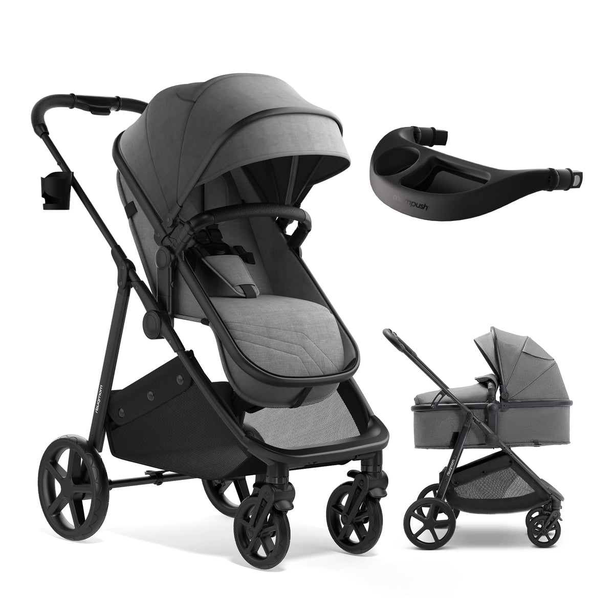 Mompush Wiz 2-in-1 Bassinet Stroller Reversible Seat, One-Hand Fold, Sage