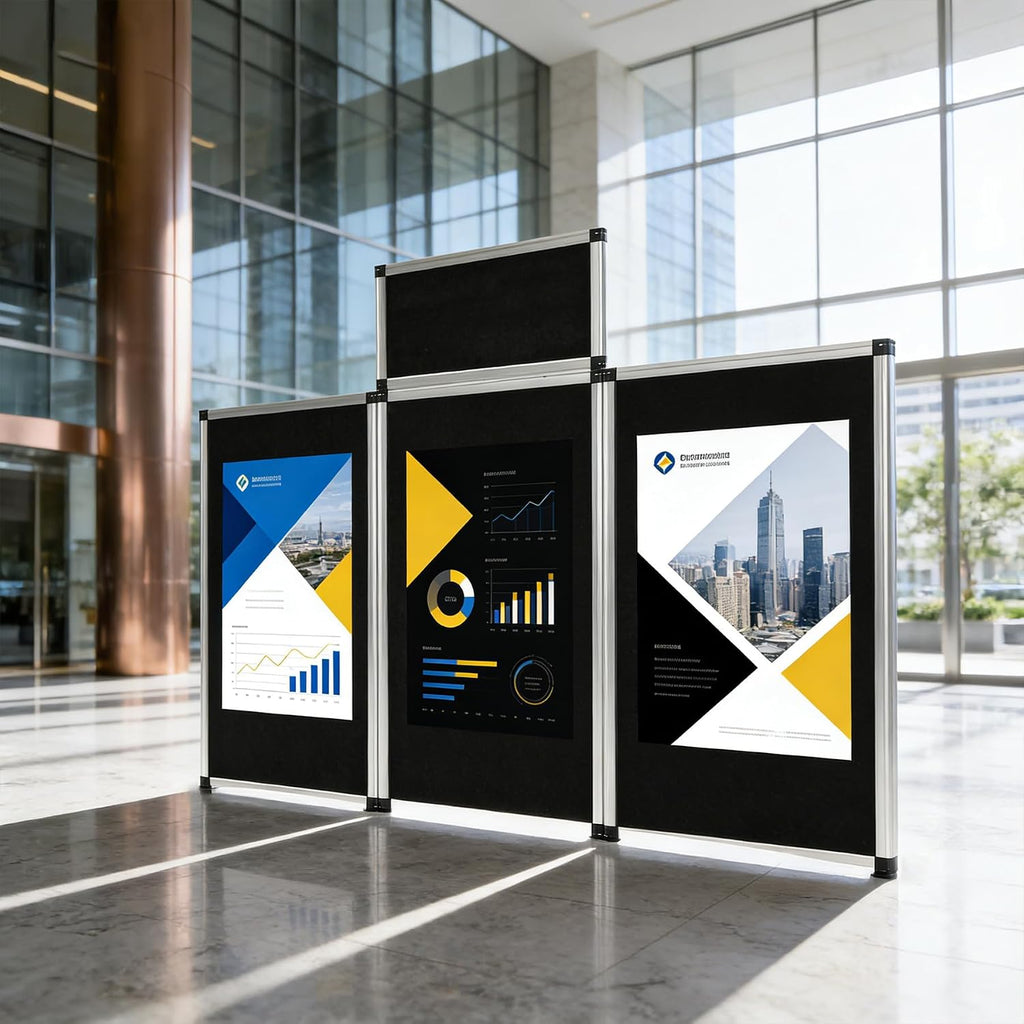 LITTLE TREE 3+1 Panel Trade Show Presentation Board, 70.8" x 35.4" Portable Panel Display, Folding Exhibition Boards Double Sided Tabletop Display Black Hook & Loop-Receptive Fabric with Bag