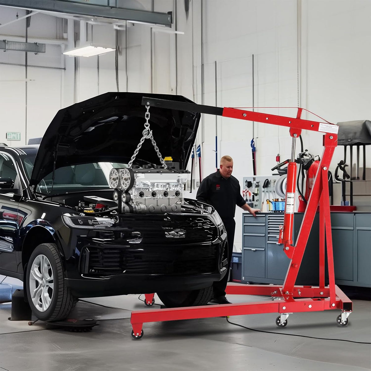 2 Ton Hydraulic Engine Hoist Crane, 4400LBS Folding Cherry Picker