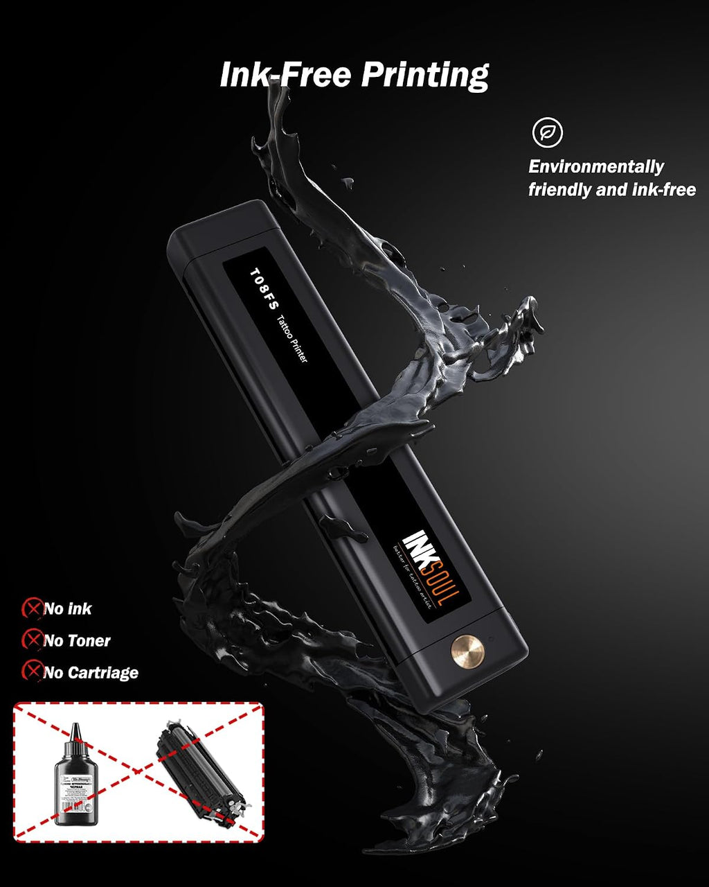 INKSOUL T08FS Wireless Tattoo Transfer Stencil Printer with 5pcs Tattoo Transfer Papers Can Print Shadows Portable Tattoo Machine for Artist & Beginners, Compatible with Phones, Tablets & PC