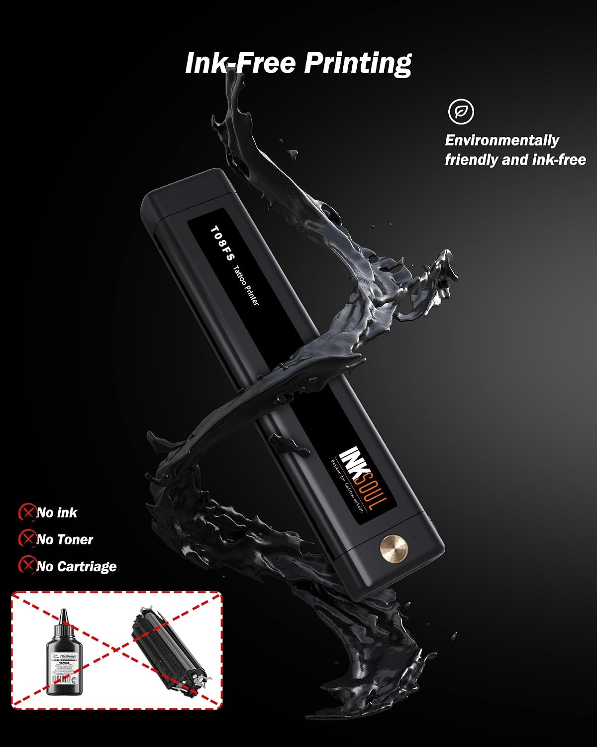 INKSOUL T08FS Wireless Tattoo Transfer Stencil Printer with 5pcs Tattoo Transfer Papers Can Print Shadows Portable Tattoo Machine for Artist & Beginners, Compatible with Phones, Tablets & PC