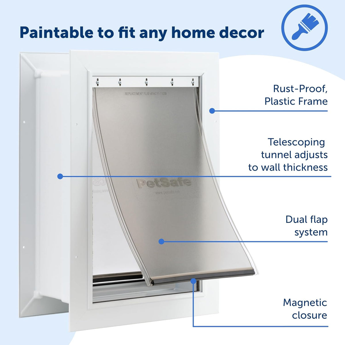 PetSafe Wall Entry Pet Door, Telescoping, Dogs up to 40 lb, Medium