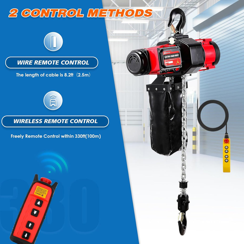 NEWTRY Electric Chain Hoist 2200lb, 2-Speed Wire & Wireless Control w/E-Stop