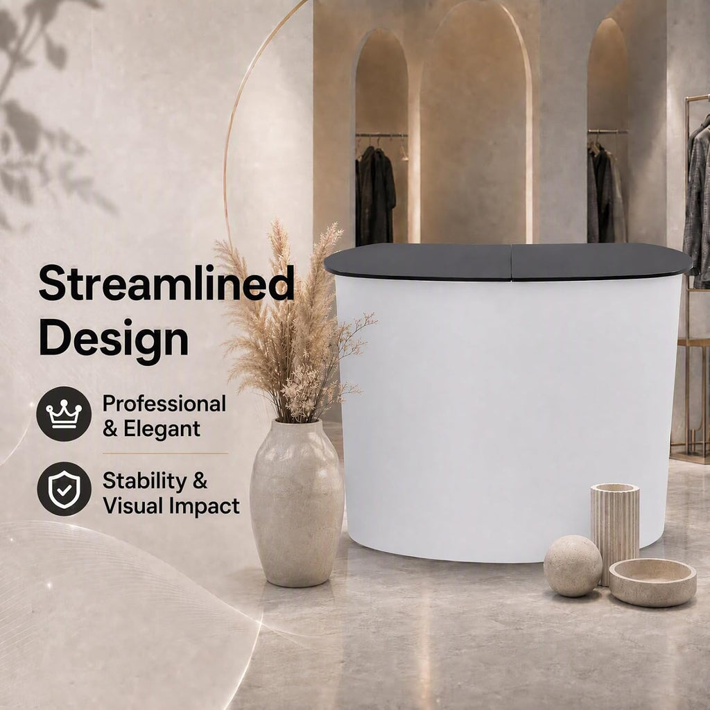 Portable Tradeshow Podium Table, 51.97" X 15.75" X 35.43" Display Exhibition Counter Stand Booth Fair, Foldable Pop up Display Counter for Product Demos, Promotions, Speeches, Publicity Meetings