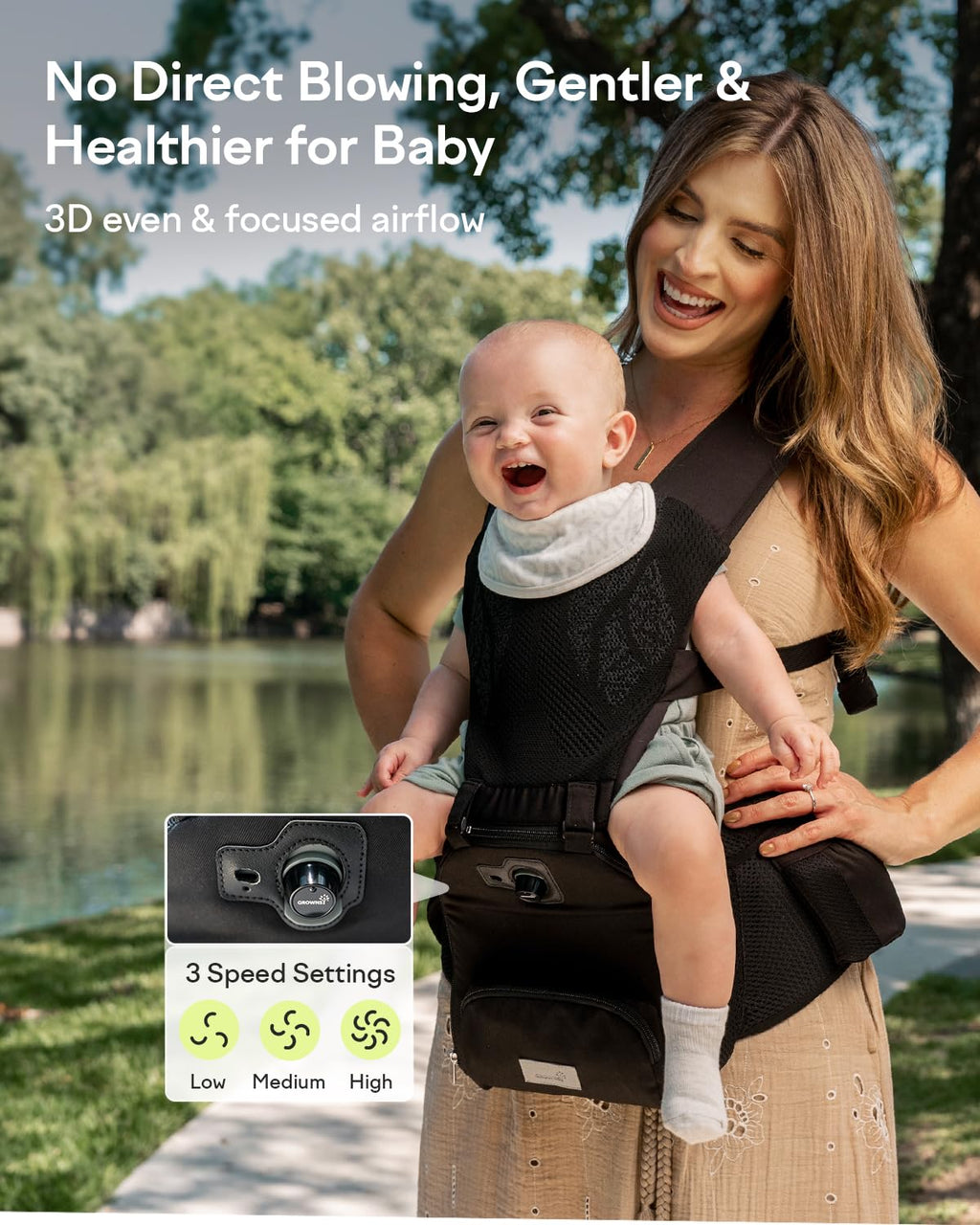 Grownsy Innovative Cooling Baby Carrier with Built-in Fan for Hot Weather