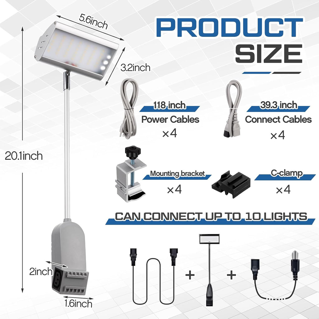 Retisee 4pcs Trade Show LED Booth Lighting Adjustable Arm Lights, Silver