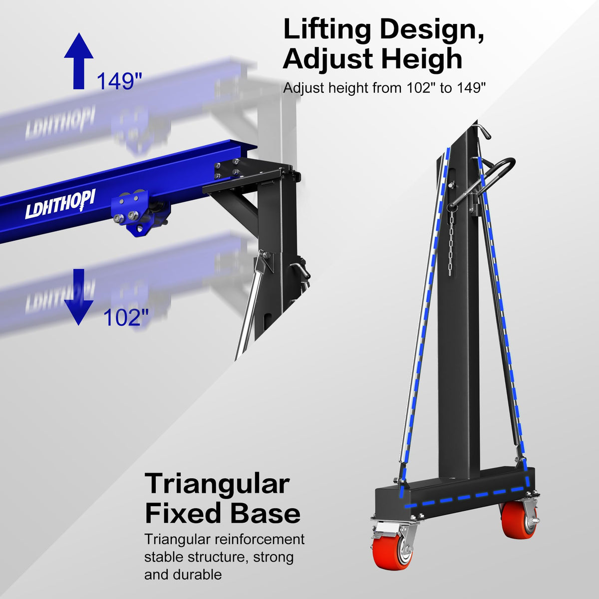 LDHTHOPI 3 Ton Gantry Crane, 6600LBS Adjustable Gantry Crane with 8.53-12.47ft Height, Shop Lift Hoist with Manual Trolley, Hook & Shackles for Warehouse, Factory,Auto Repair & Construction, Red
