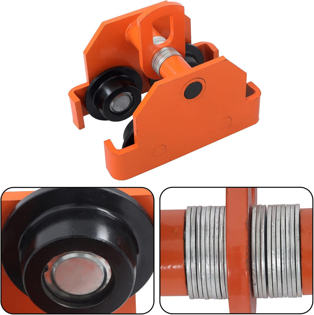 I-Beam Hand Trolley Alloy Steel Orange 11000lbs/5t Double Wheel Adjustable Flange Width 120MM to 195MM