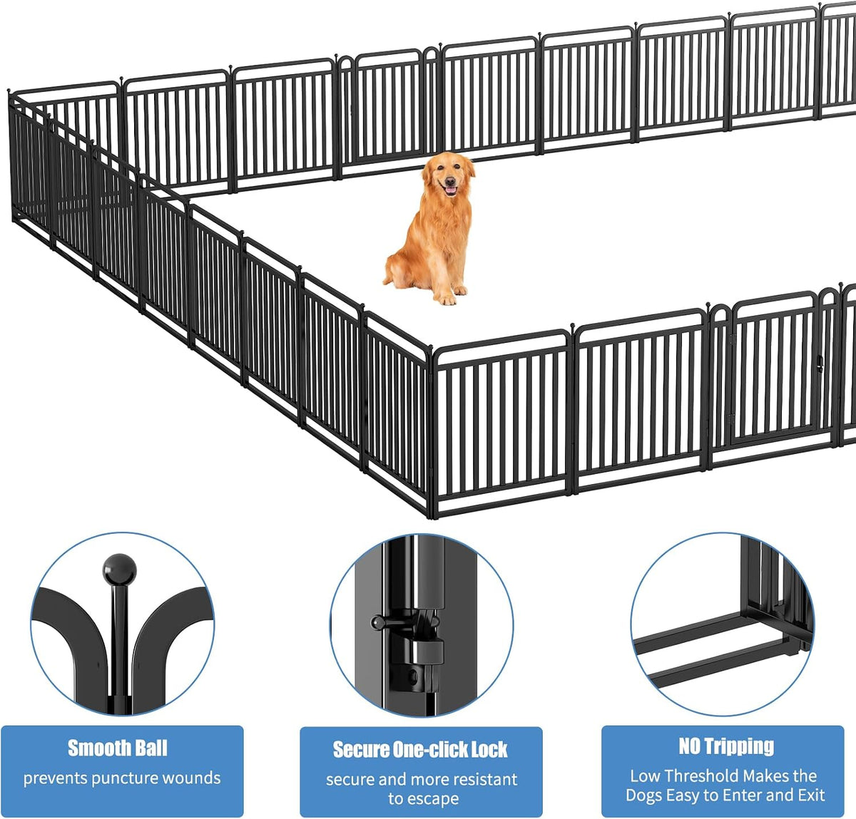 New Thickened Version Dog Playpen, 32 Inch Dog Fences for The Yard, Portable Outdoor Dog Playpen for Large/Medium/Small Dogs, Foldable Metal Dog Dlaypen, with Doors (16 Panels, 32 Inch)