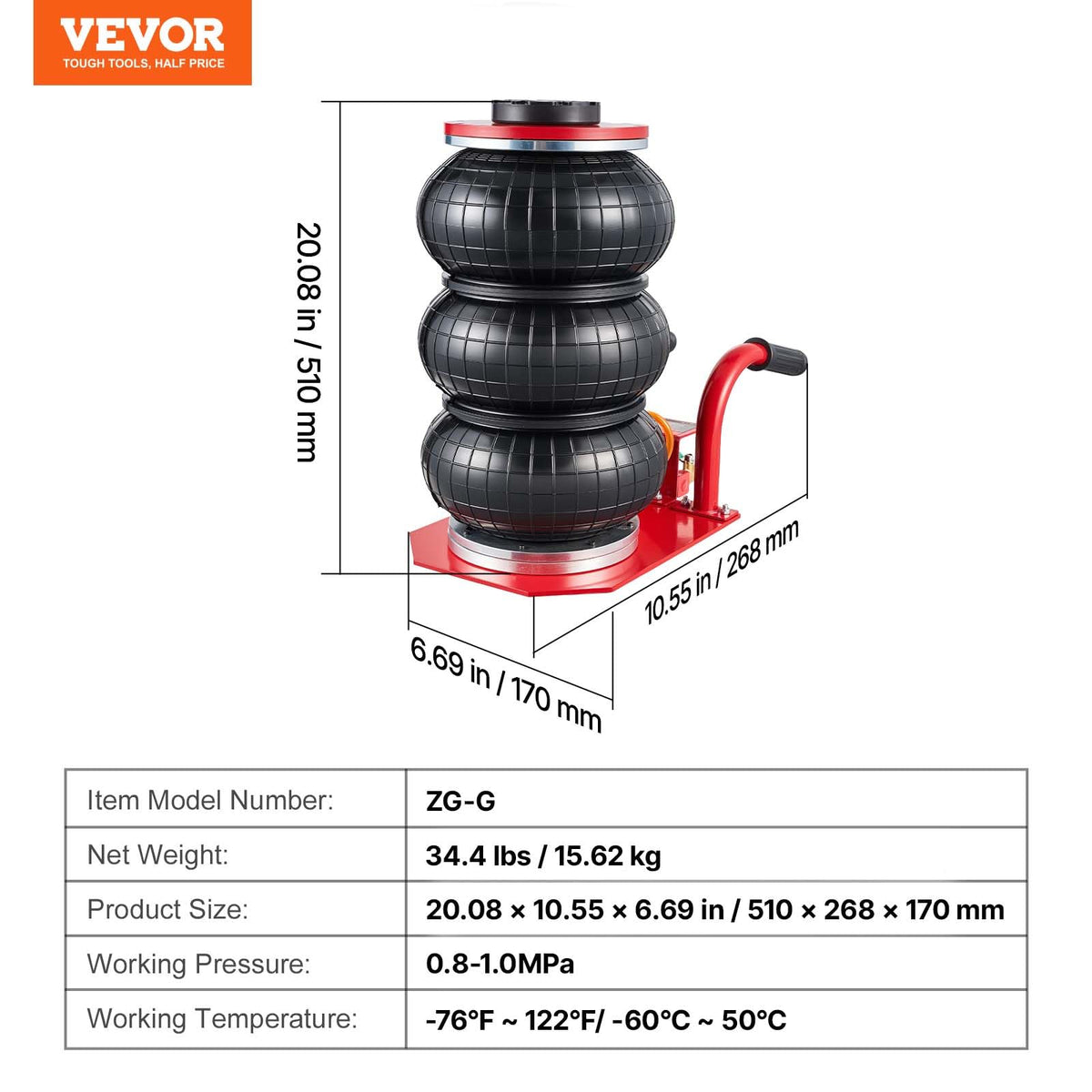 VEVOR Triple Bag Air Jack, 5 Ton/11000 lbs