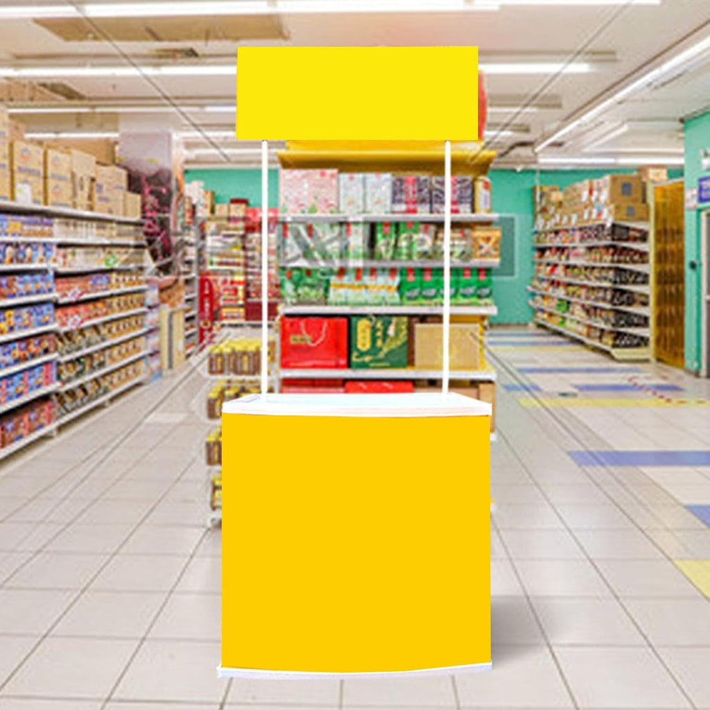 Folding Promotional Counter Table, Portable Retail Reception Event Desk Front Desk Podium Pop Up Exhibition Counter Trade Show Display Stand,Supermarket Tasting Table Banner Advertising Stand