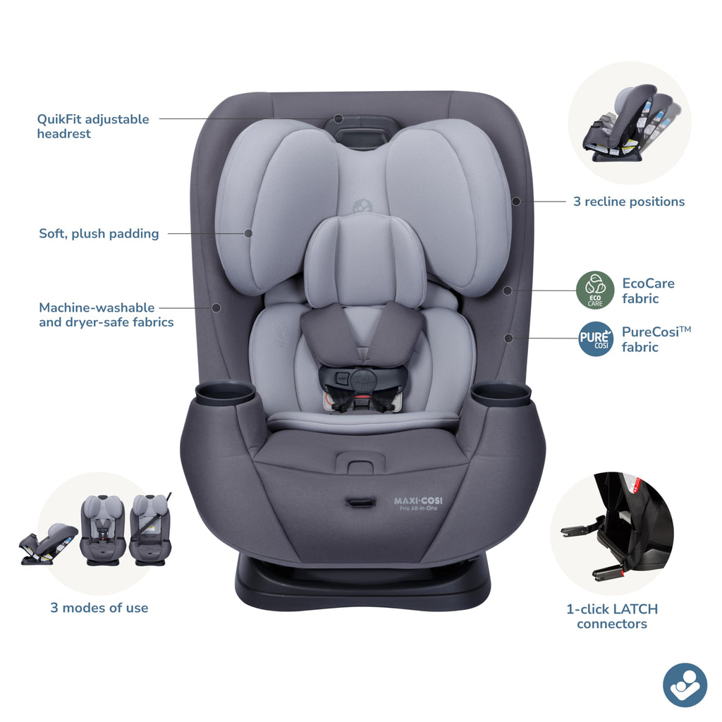 Maxi-Cosi Pria All-in-One Convertible Car Seat, Infant to Toddler Car Seat, Easy-Install Harness, Machine-Washable Cover, 5-100 lbs, SeaDrift