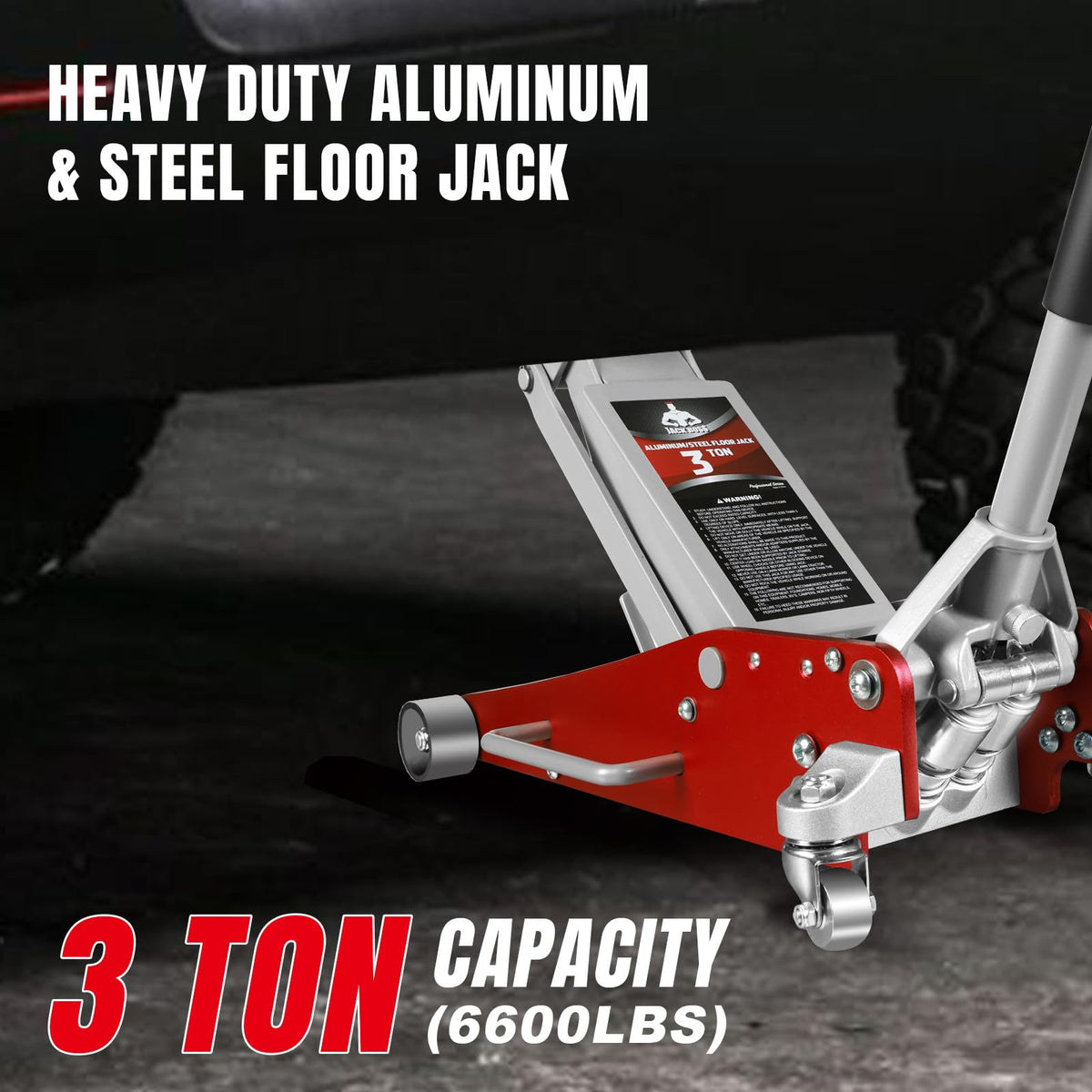 Jack Boss 4 Ton Floor Jack Hydraulic Low Profile Floor Jack with Dual Piston Quick Lift Pump, 4 Ton (8,800 lbs) Capacity, Red