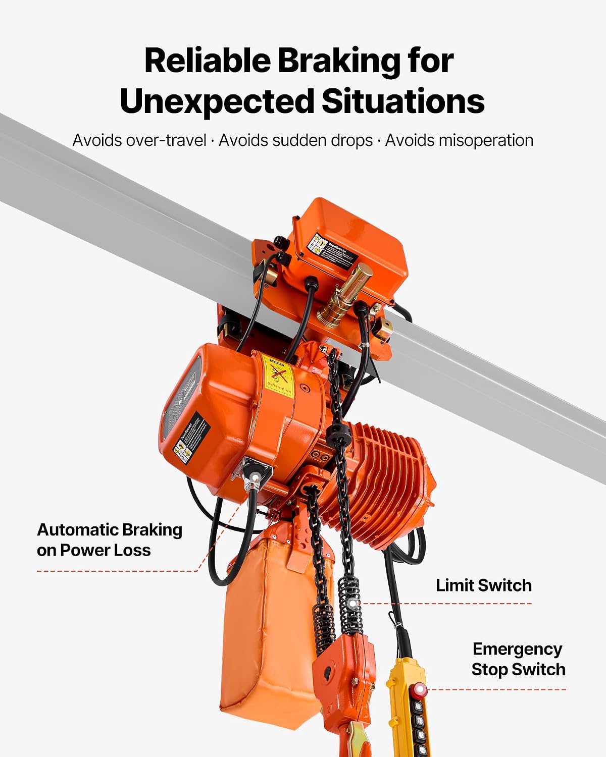 VEVOR 4400lbs Electric Chain Hoist with Power Trolley, 2-Speed Operation, 20ft Lifting Height, 3-Phase 208-240V/440-480V Overhead Crane w/ 328ft Wireless & 16ft Wired Remote Control G100 2-Chain Hoist