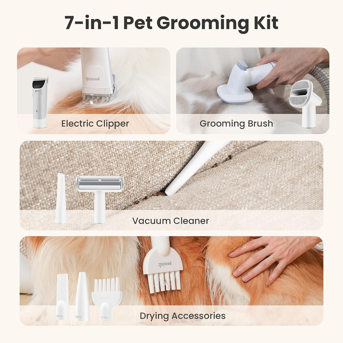 Pecute 7-in-1 Dog Grooming Vacuum & Dryer for Heavy Shedding