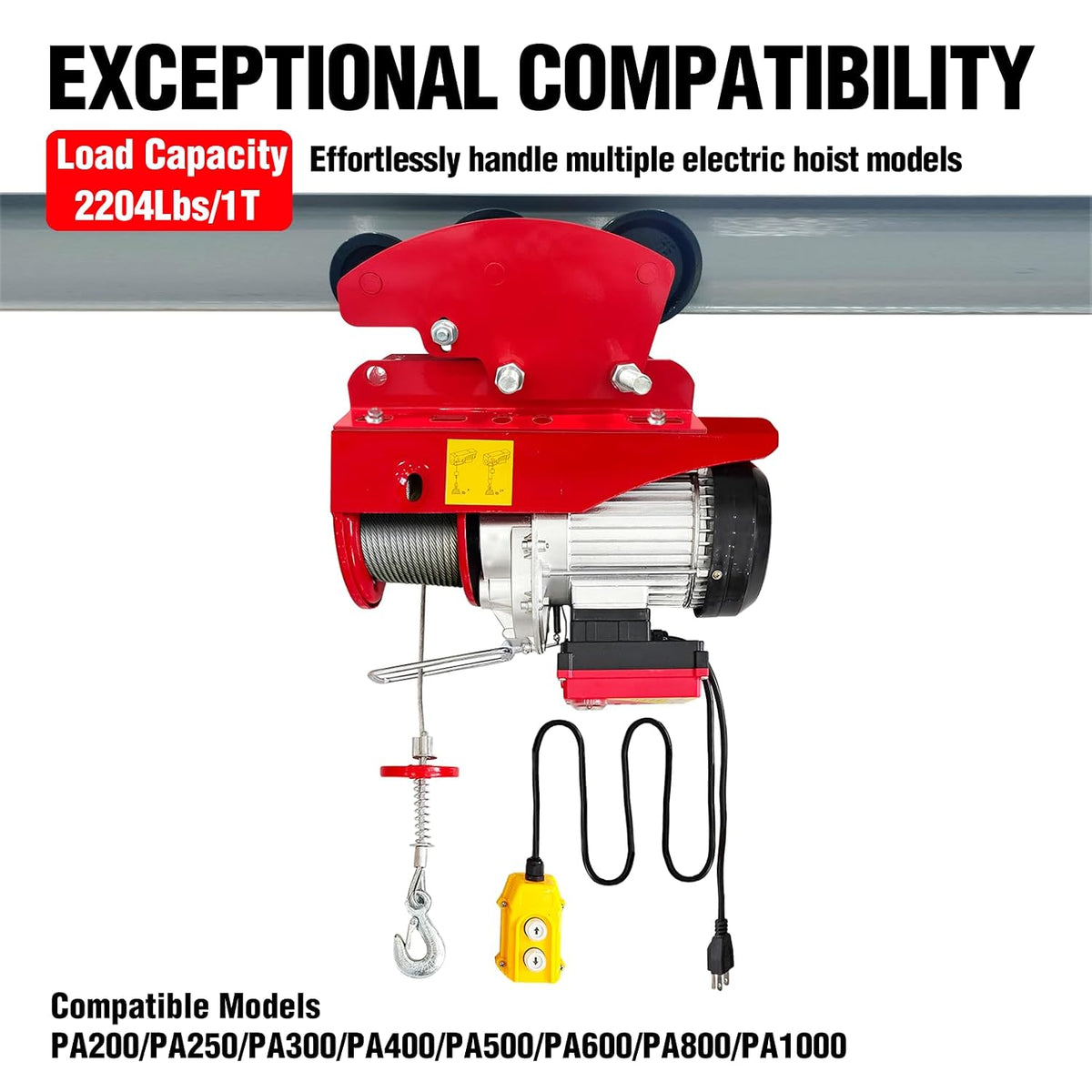 Manual Trolley for I-Beam 2200lbs with Heavy Duty 6 Wheel,Push Geared Overhead for PA200 to PA1000 Electric Hoist,2.68in - 4.33in Adjustable Flange for Lifting,1Ton Loading Capacity