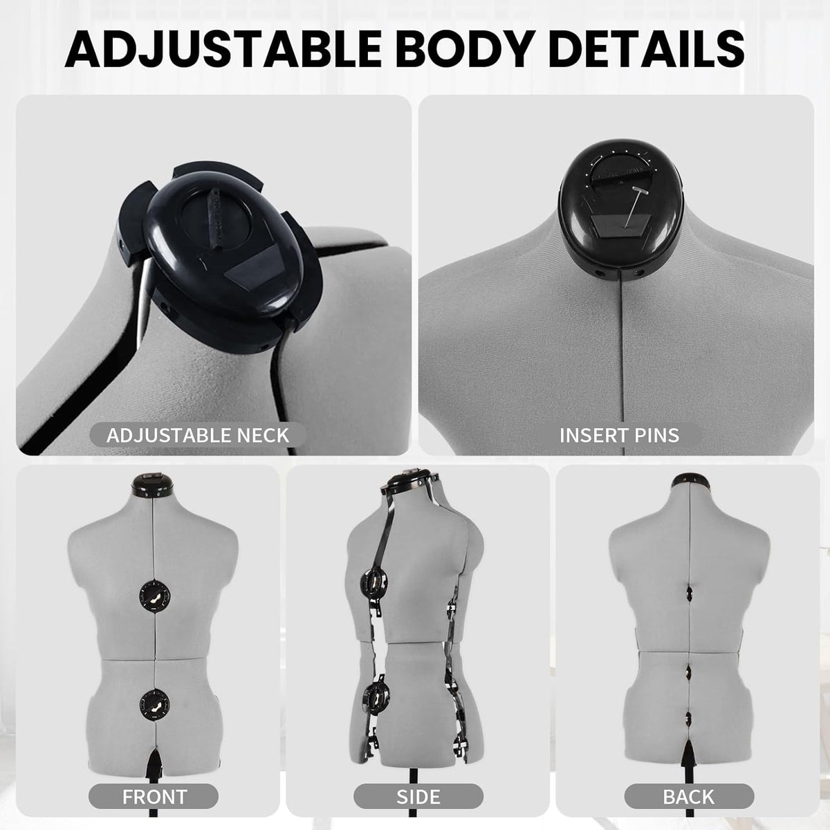 Gray Female Adjustable Dress Form Mannequin Size 6-14