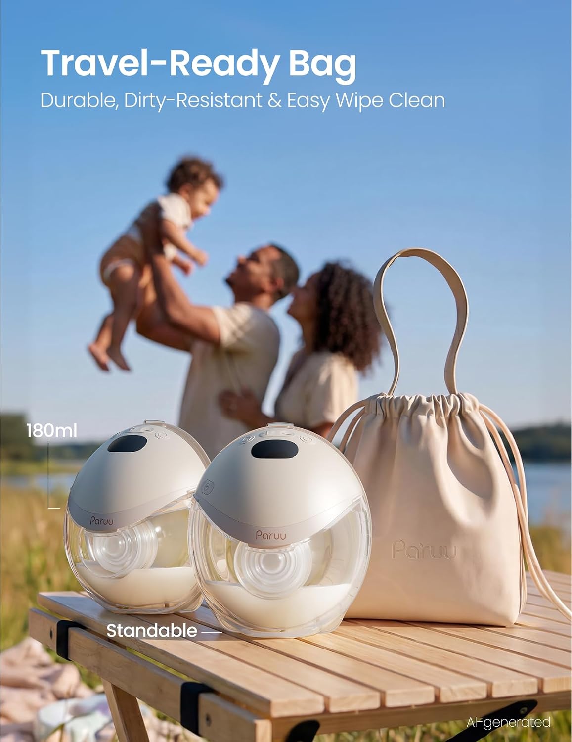 Paruu P21 Wearable Breast Pump with Baby-Mouth Flange Design, Hands-Free Electric Breast Pump, 315mmHg Strong Suction, 4 Modes 12 Levels, 17/19/21mm Flange Inserts, Stand-up Milk Bowl, Storage Bag