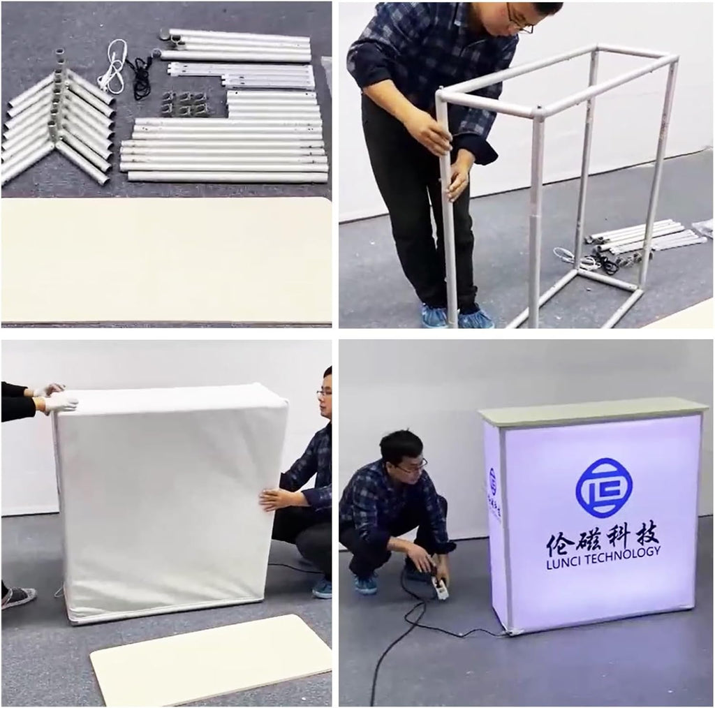 Portable Convex Promotion Counter Table, Detachable Banner Stand Podium for Tradeshow Exhibition Reception, Home Party Picnic Events Bar Show Table(Triangular)