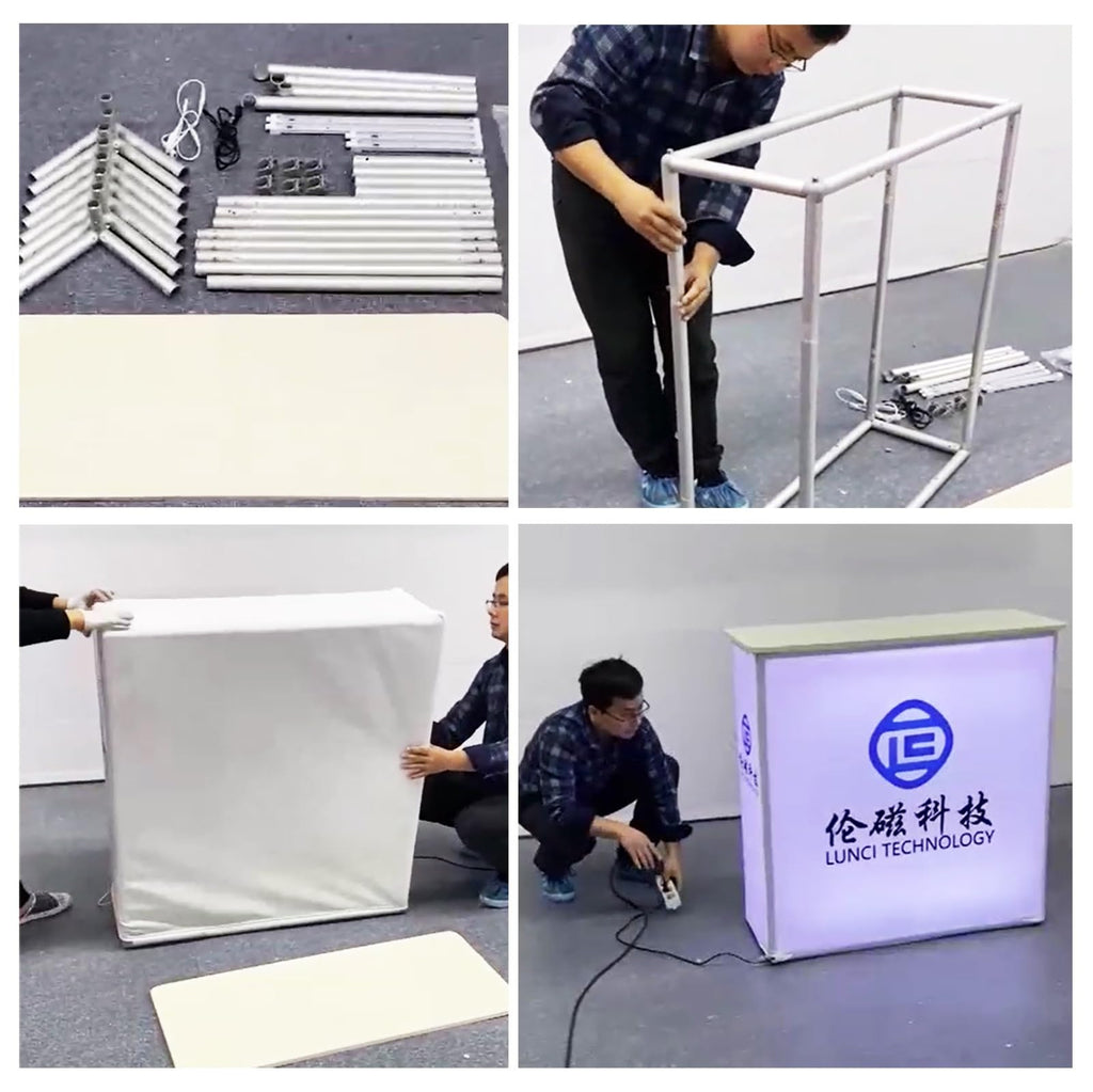 Portable Convex Promotion Counter Table, Detachable Banner Stand Podium for Tradeshow Exhibition Reception, Home Party Picnic Events Bar Show Table(Triangular)