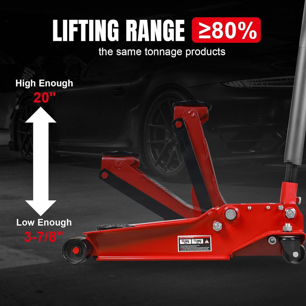 Jack Boss 4 Ton Floor Jack Hydraulic Low Profile Floor Jack with Dual Piston Quick Lift Pump, 4 Ton (8,800 lbs) Capacity, Red