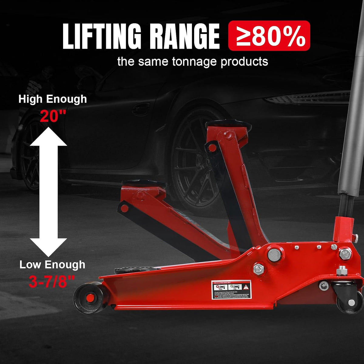 Jack Boss 4 Ton Floor Jack Hydraulic Low Profile Floor Jack with Dual Piston Quick Lift Pump, 4 Ton (8,800 lbs) Capacity, Red