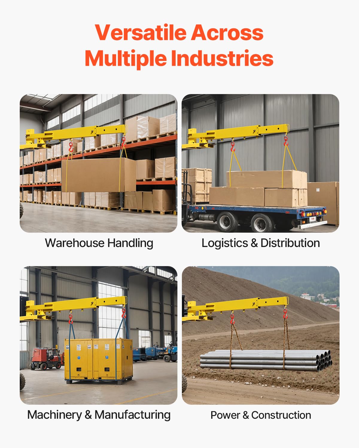 VEVOR Forklift Jib Boom Crane, 5500 lbs Capacity, Forklift Mobile Crane Lifting Hoist with 2 Hooks, Manual Telescopic 47.2-73.5 in, Boom Attachment Towing Handling Equipment for Warehouse & Factories
