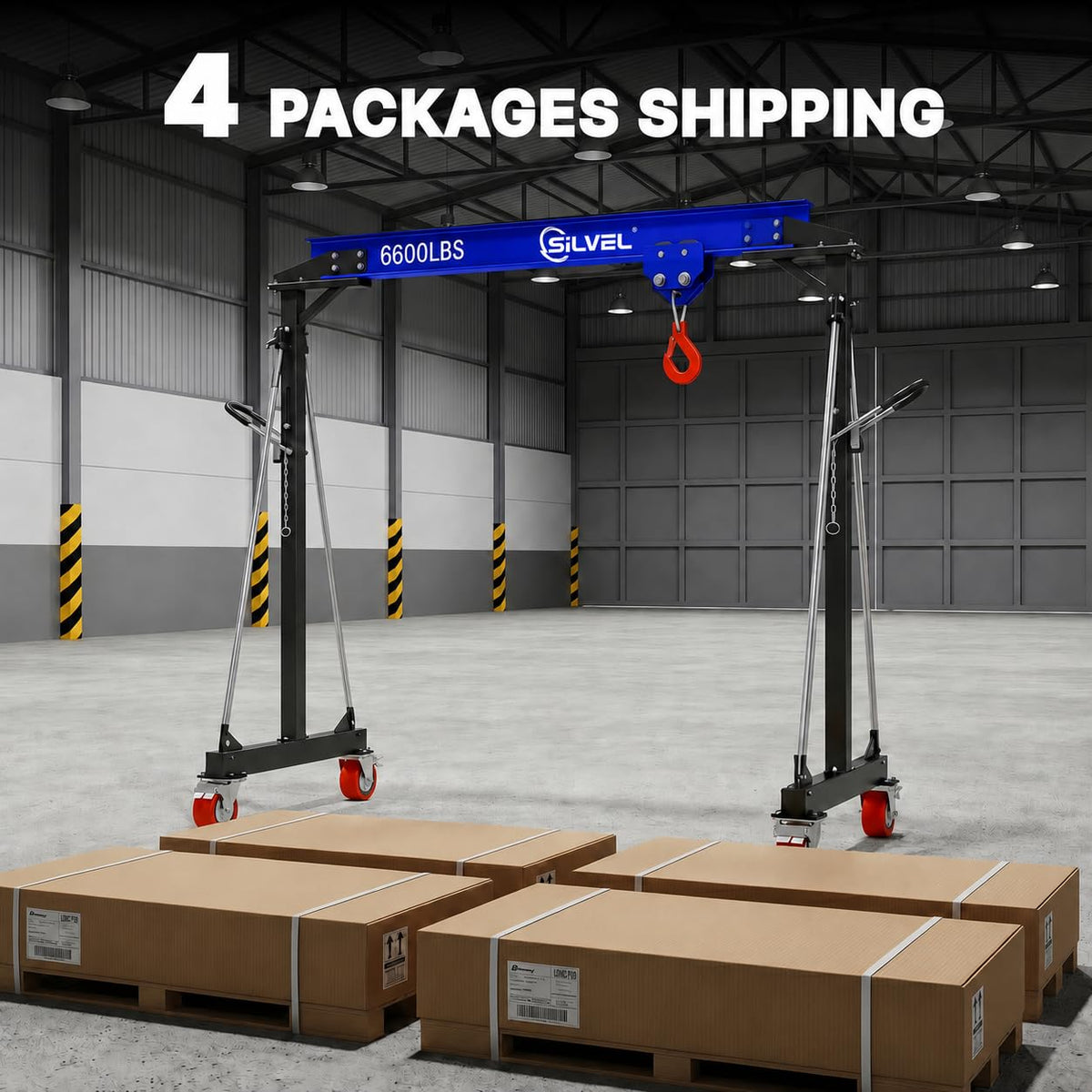 SILVEL 3 Ton Gantry Crane 6600LBS, Adjustable Height 8.53-12.47FT Heavy Duty Portable Engine Hoist with Steel I-Beam & Manual Trolley for Workshop, Garage, Warehouse,Red